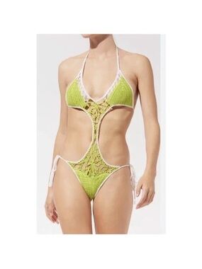 Solid & Striped The Marina Crochet Onepiece Monokini In  Kiwi Green $250